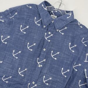 Brooks Brothers Anchor Print Shirt XXL Regent Fit Blue Nautical Button Front